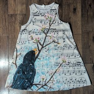Blackbird Sheet Music By CharmyRaven Print Mini Dress Unique & Colorful Size Med